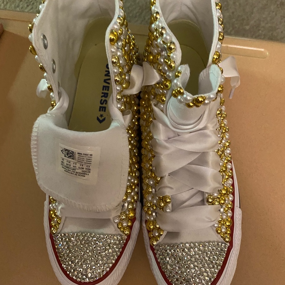 Ladies high top beaded converses